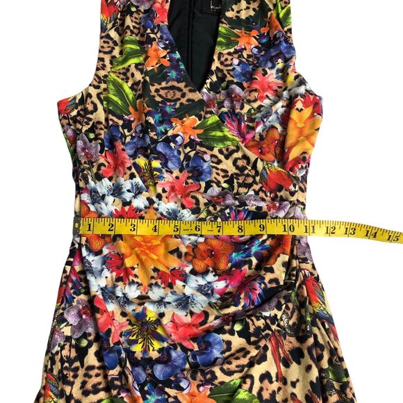 Nicole Miller Collection Dress Womens P Tropical Floral Animal Print Faux Wrap - Picture 15 of 16